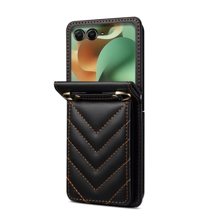 For Motorola Razr 60 / Razr 2025 Rhombic Folding Leather Phone Case with Long Lanyard
