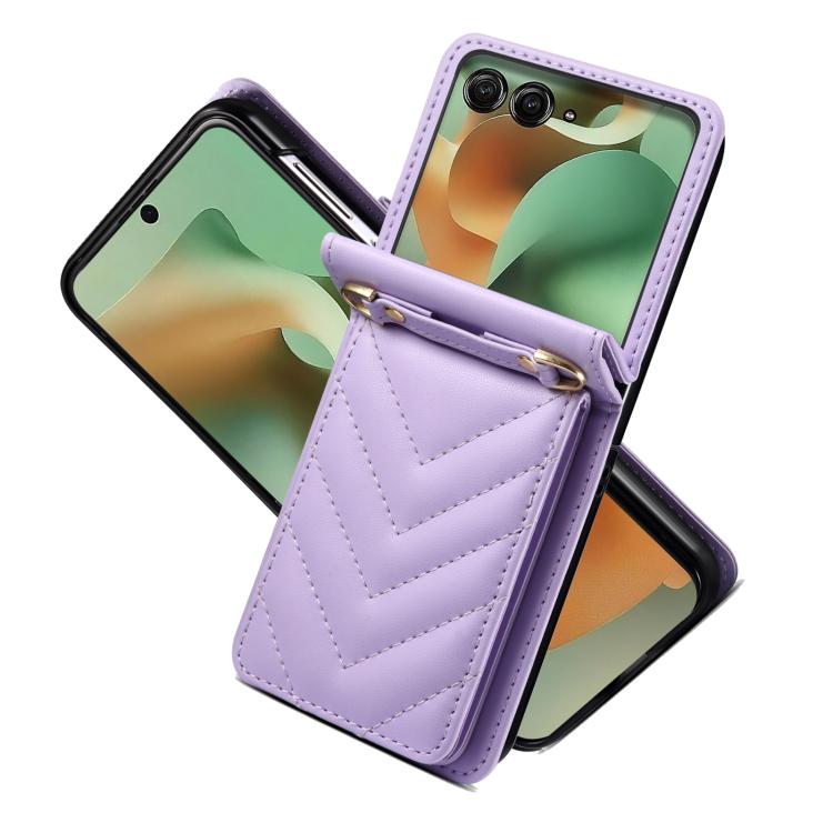 For Motorola Razr 60 / Razr 2025 Rhombic Folding Leather Phone Case with Long Lanyard