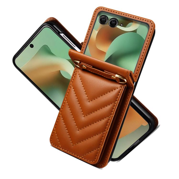For Motorola Razr 60 / Razr 2025 Rhombic Folding Leather Phone Case with Long Lanyard