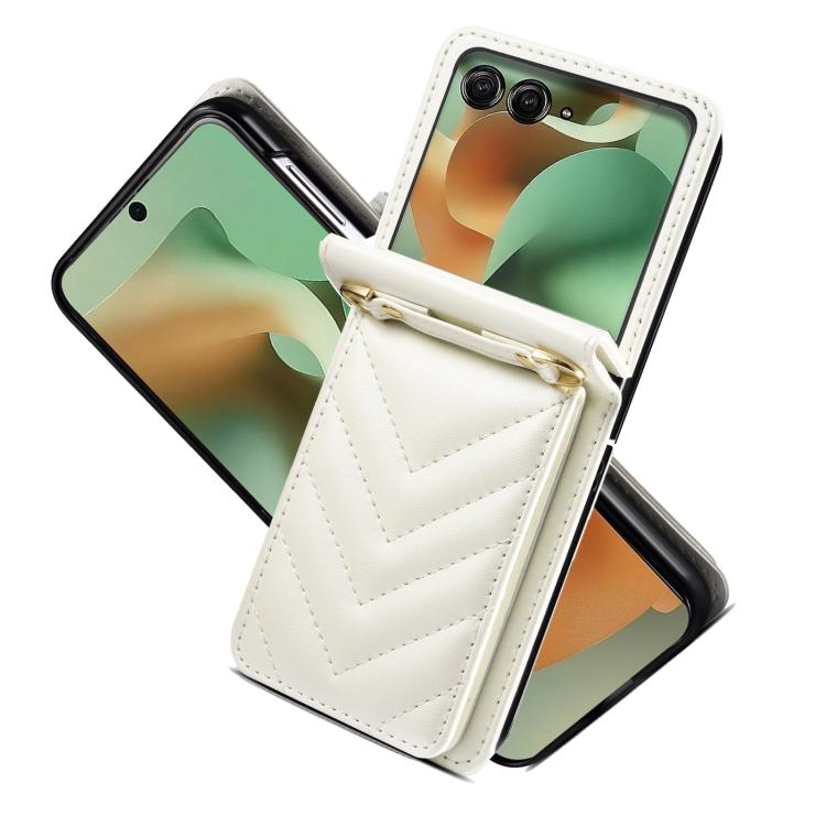 For Motorola Razr 60 / Razr 2025 Rhombic Folding Leather Phone Case with Long Lanyard