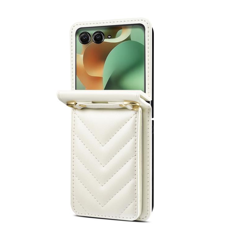 For Motorola Razr 60 / Razr 2025 Rhombic Folding Leather Phone Case with Long Lanyard