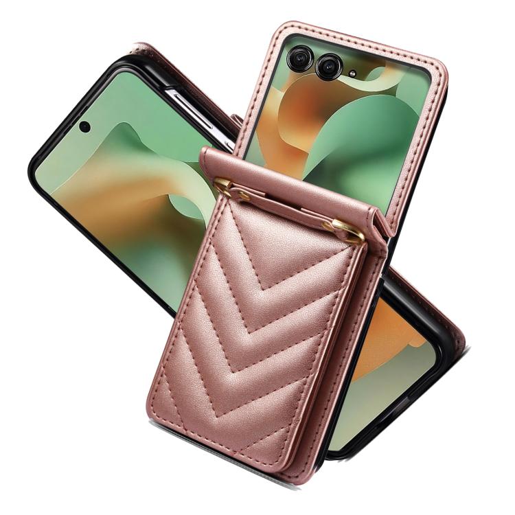 For Motorola Razr 60 / Razr 2025 Rhombic Folding Leather Phone Case with Long Lanyard