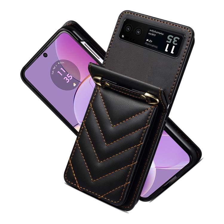 For Motorola Razr 40 Rhombic Folding Leather Phone Case with Long Lanyard
