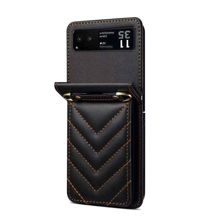 For Motorola Razr 40 Rhombic Folding Leather Phone Case with Long Lanyard