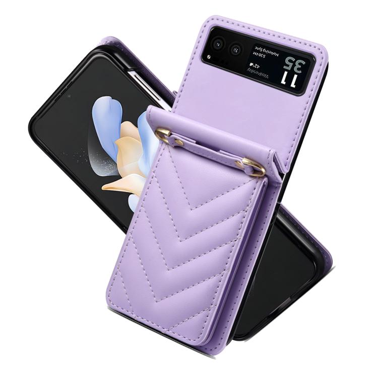 For Motorola Razr 40 Rhombic Folding Leather Phone Case with Long Lanyard