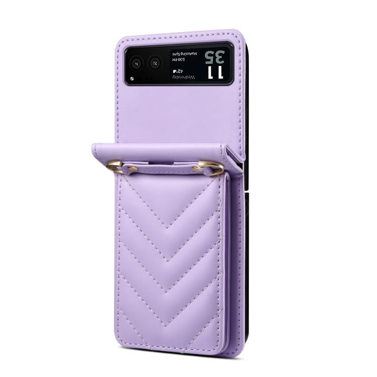 For Motorola Razr 40 Rhombic Folding Leather Phone Case with Long Lanyard