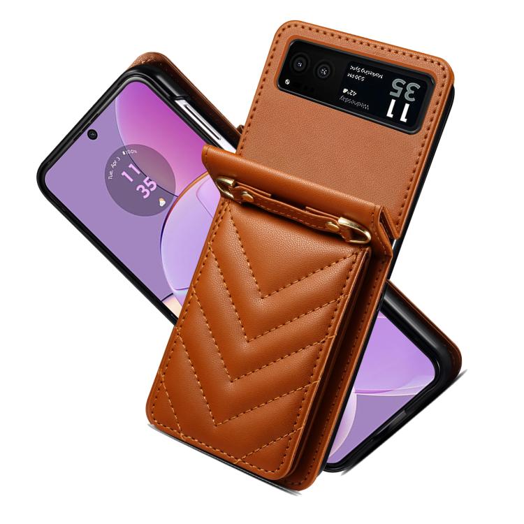 For Motorola Razr 40 Rhombic Folding Leather Phone Case with Long Lanyard