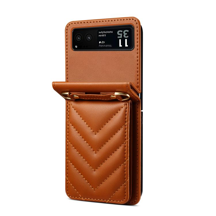 For Motorola Razr 40 Rhombic Folding Leather Phone Case with Long Lanyard