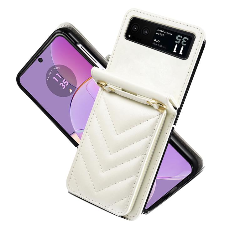For Motorola Razr 40 Rhombic Folding Leather Phone Case with Long Lanyard