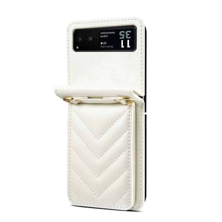 For Motorola Razr 40 Rhombic Folding Leather Phone Case with Long Lanyard