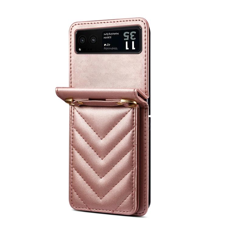 For Motorola Razr 40 Rhombic Folding Leather Phone Case with Long Lanyard