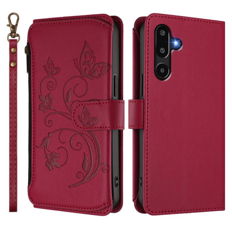 For Samsung Galaxy M16 5G / F16 5G Butterfly Love Flower Multi-card Zipper Wallet Leather Phone Case