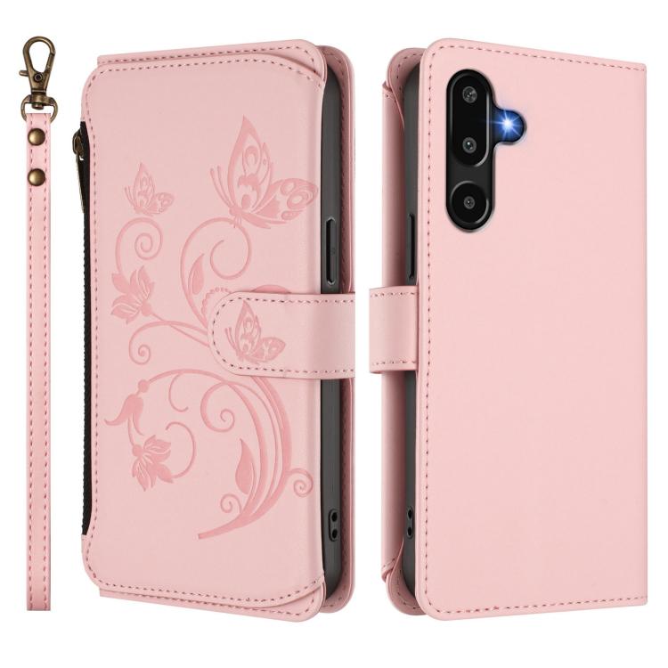 For Samsung Galaxy M16 5G / F16 5G Butterfly Love Flower Multi-card Zipper Wallet Leather Phone Case