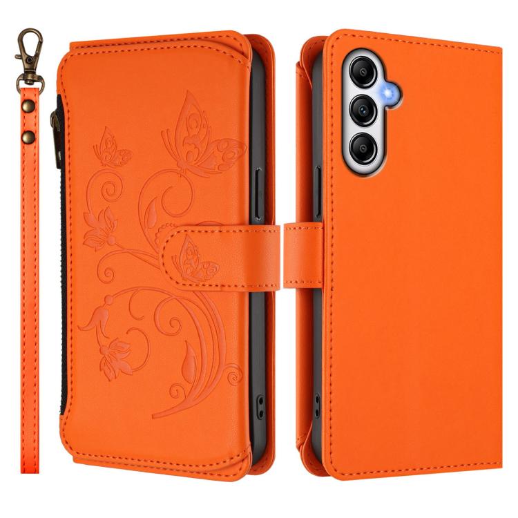 For Samsung Galaxy M14 5G Butterfly Love Flower Multi-card Zipper Wallet Leather Phone Case