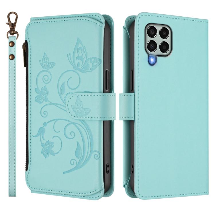 For Samsung Galaxy M33 5G Butterfly Love Flower Multi-card Zipper Wallet Leather Phone Case