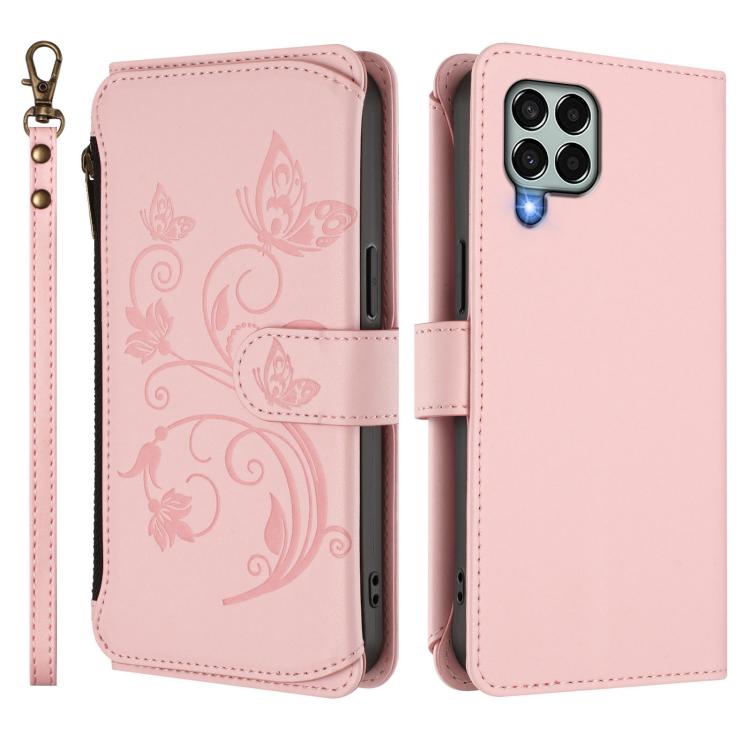 For Samsung Galaxy M33 5G Butterfly Love Flower Multi-card Zipper Wallet Leather Phone Case