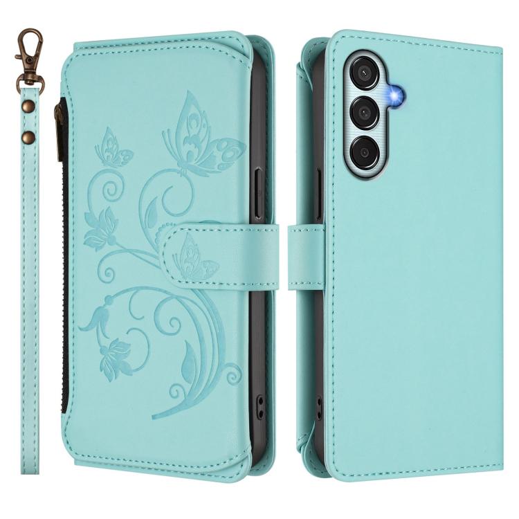 For Samsung Galaxy M34 5G / F34 5G Butterfly Love Flower Multi-card Zipper Wallet Leather Phone Case