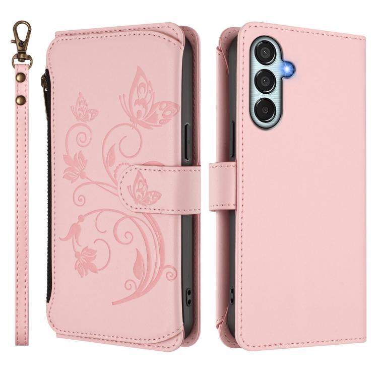 For Samsung Galaxy M34 5G / F34 5G Butterfly Love Flower Multi-card Zipper Wallet Leather Phone Case