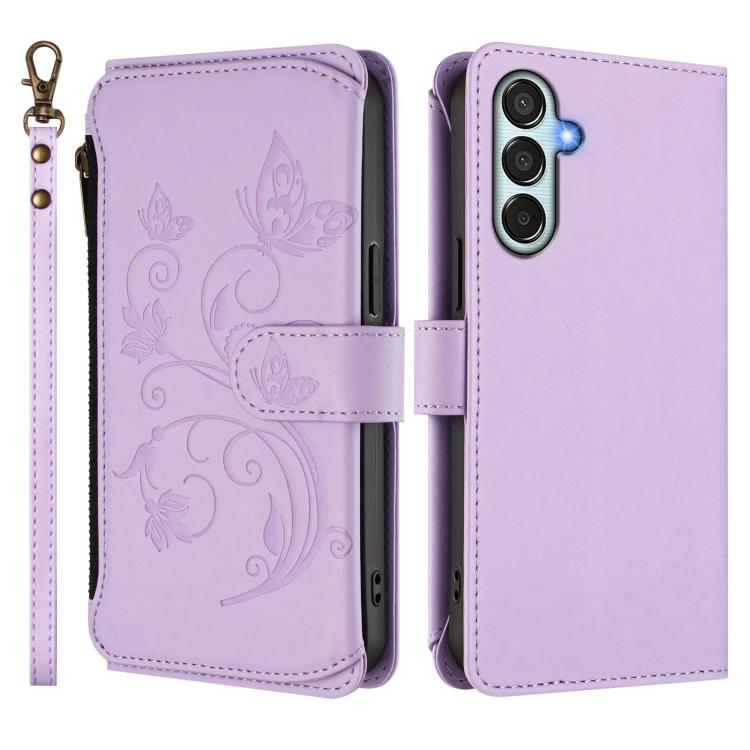 For Samsung Galaxy M35 5G Butterfly Love Flower Multi-card Zipper Wallet Leather Phone Case