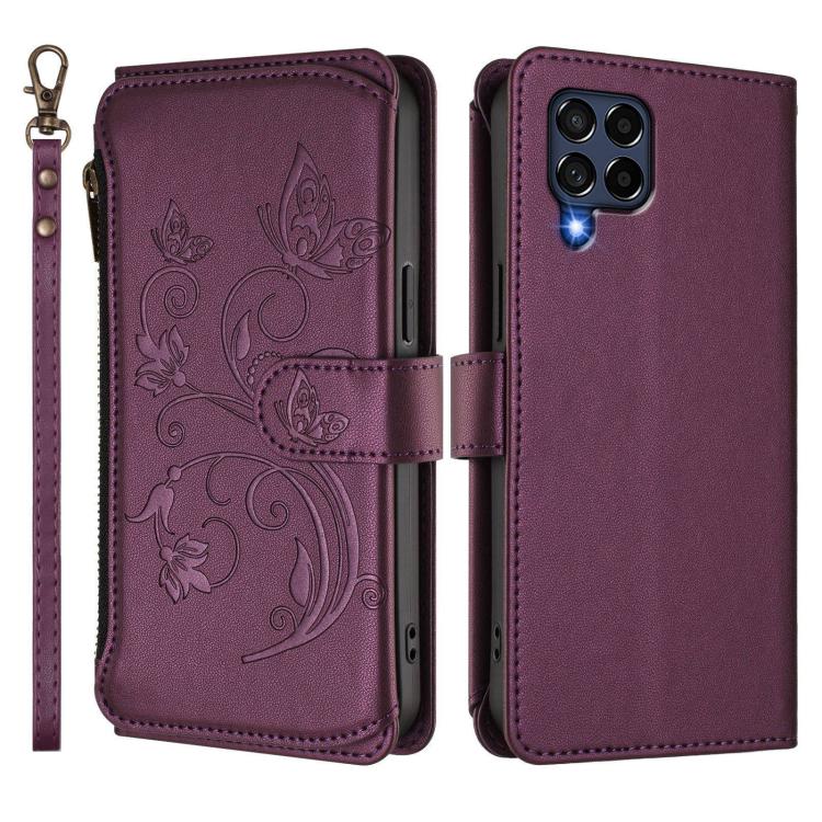 For Samsung Galaxy M53 5G Butterfly Love Flower Multi-card Zipper Wallet Leather Phone Case