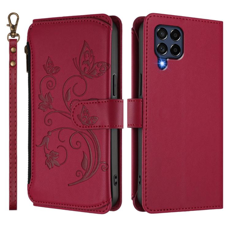 For Samsung Galaxy M53 5G Butterfly Love Flower Multi-card Zipper Wallet Leather Phone Case