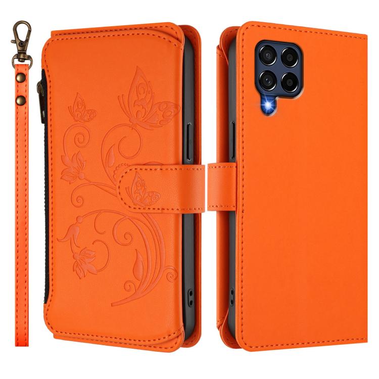 For Samsung Galaxy M53 5G Butterfly Love Flower Multi-card Zipper Wallet Leather Phone Case