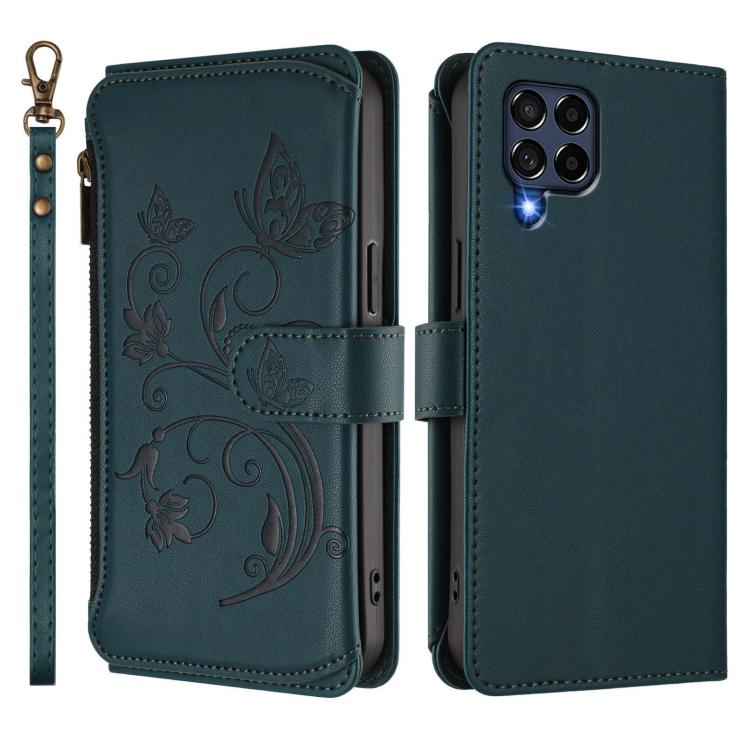 For Samsung Galaxy M53 5G Butterfly Love Flower Multi-card Zipper Wallet Leather Phone Case