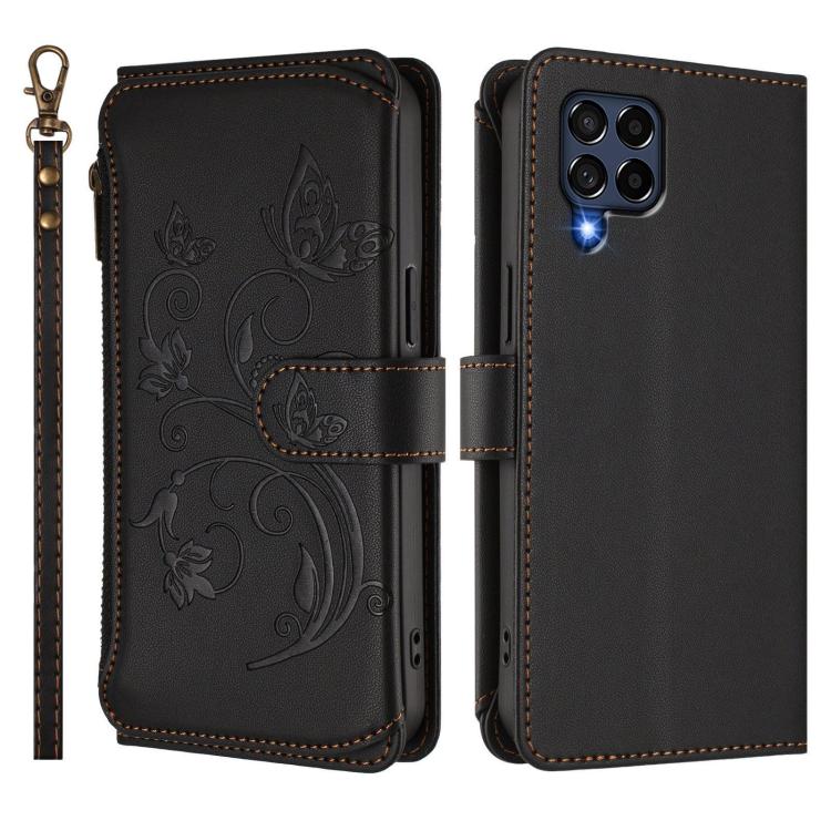 For Samsung Galaxy M53 5G Butterfly Love Flower Multi-card Zipper Wallet Leather Phone Case