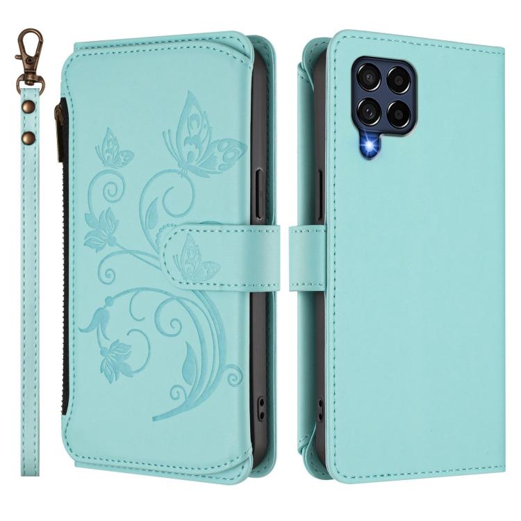 For Samsung Galaxy M53 5G Butterfly Love Flower Multi-card Zipper Wallet Leather Phone Case