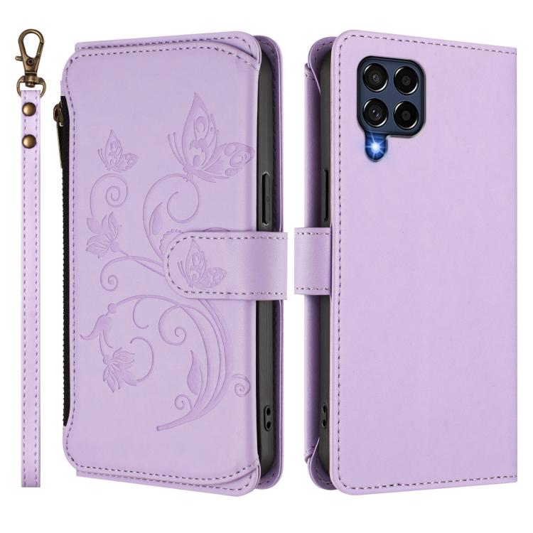 For Samsung Galaxy M53 5G Butterfly Love Flower Multi-card Zipper Wallet Leather Phone Case