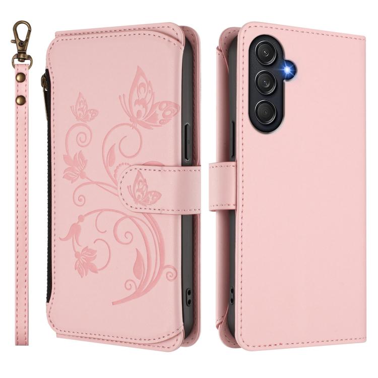 For Samsung Galaxy M54 5G / F54 5G Butterfly Love Flower Multi-card Zipper Wallet Leather Phone Case