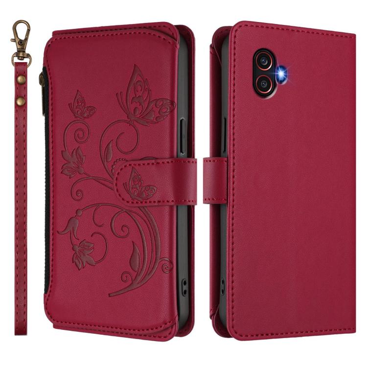 For Samsung Galaxy XCover6 Pro Butterfly Love Flower Multi-card Zipper Wallet Leather Phone Case