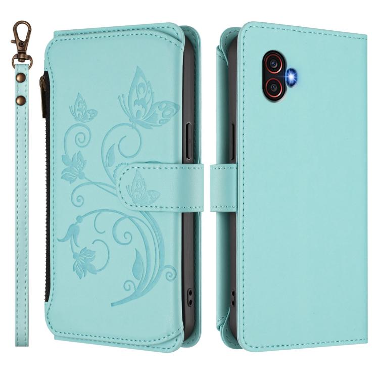 For Samsung Galaxy XCover6 Pro Butterfly Love Flower Multi-card Zipper Wallet Leather Phone Case