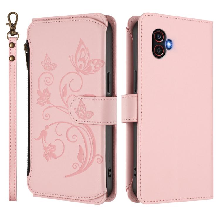 For Samsung Galaxy XCover6 Pro Butterfly Love Flower Multi-card Zipper Wallet Leather Phone Case