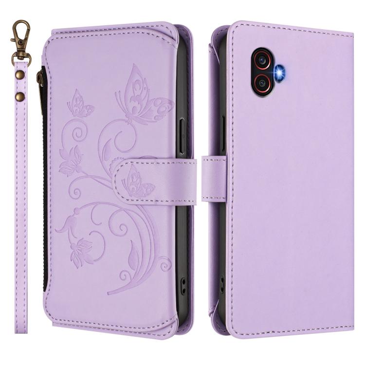 For Samsung Galaxy XCover6 Pro Butterfly Love Flower Multi-card Zipper Wallet Leather Phone Case