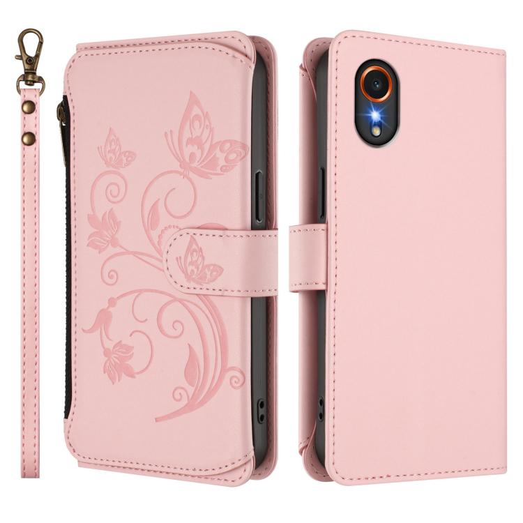 For Samsung Galaxy XCover7 5G Butterfly Love Flower Multi-card Zipper Wallet Leather Phone Case