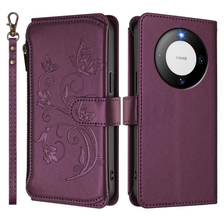 For Huawei Mate 60 Butterfly Love Flower Multi-card Zipper Wallet Leather Phone Case