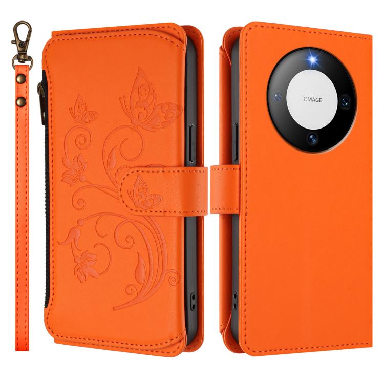 For Huawei Mate 60 Butterfly Love Flower Multi-card Zipper Wallet Leather Phone Case