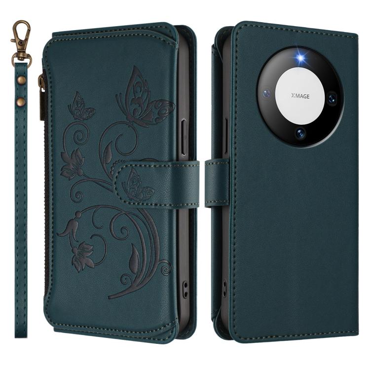 For Huawei Mate 60 Butterfly Love Flower Multi-card Zipper Wallet Leather Phone Case
