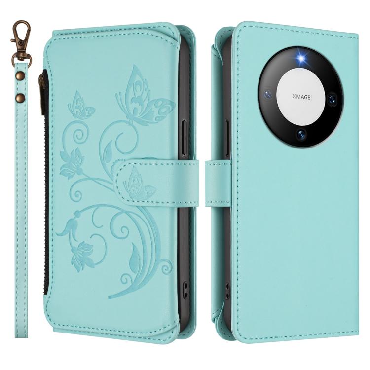 For Huawei Mate 60 Butterfly Love Flower Multi-card Zipper Wallet Leather Phone Case
