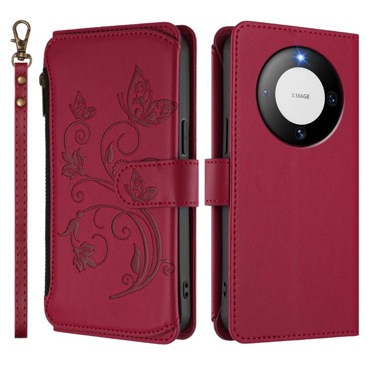 For Huawei Mate 60 Pro / 60 Pro+ Butterfly Love Flower Multi-card Zipper Wallet Leather Phone Case