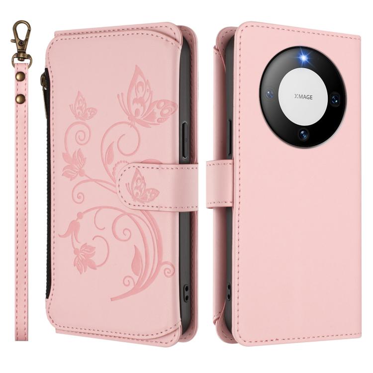 For Huawei Mate 60 Pro / 60 Pro+ Butterfly Love Flower Multi-card Zipper Wallet Leather Phone Case