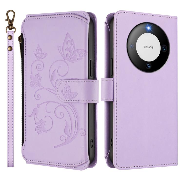For Huawei Mate 60 Pro / 60 Pro+ Butterfly Love Flower Multi-card Zipper Wallet Leather Phone Case
