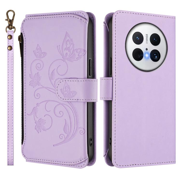 For Huawei Mate 70 Butterfly Love Flower Multi-card Zipper Wallet Leather Phone Case
