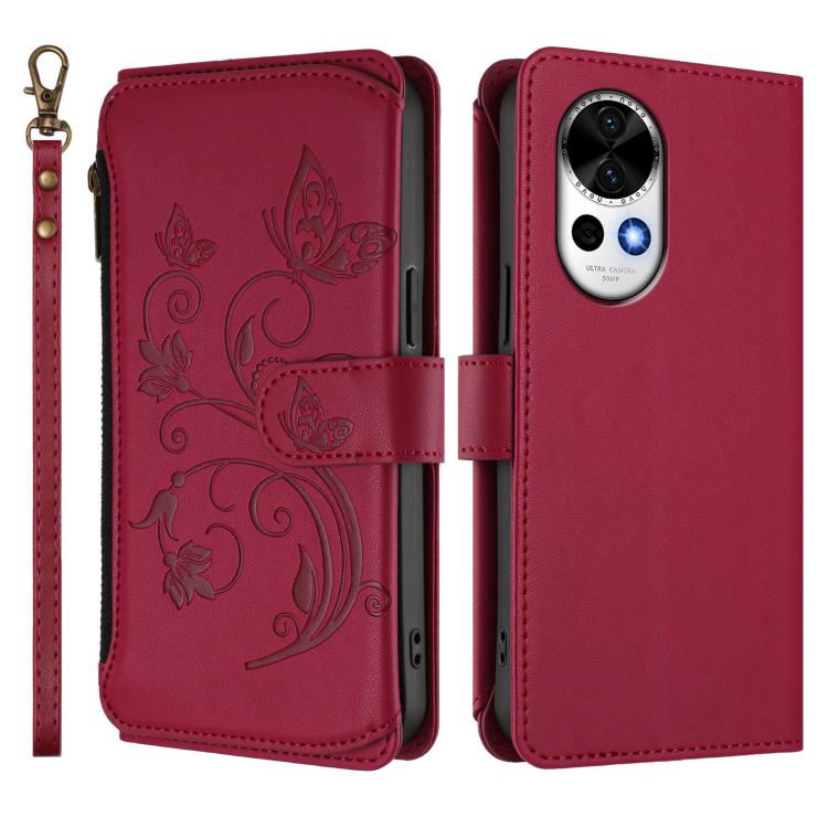For Huawei nova 13 / 12 Butterfly Love Flower Multi-card Zipper Wallet Leather Phone Case
