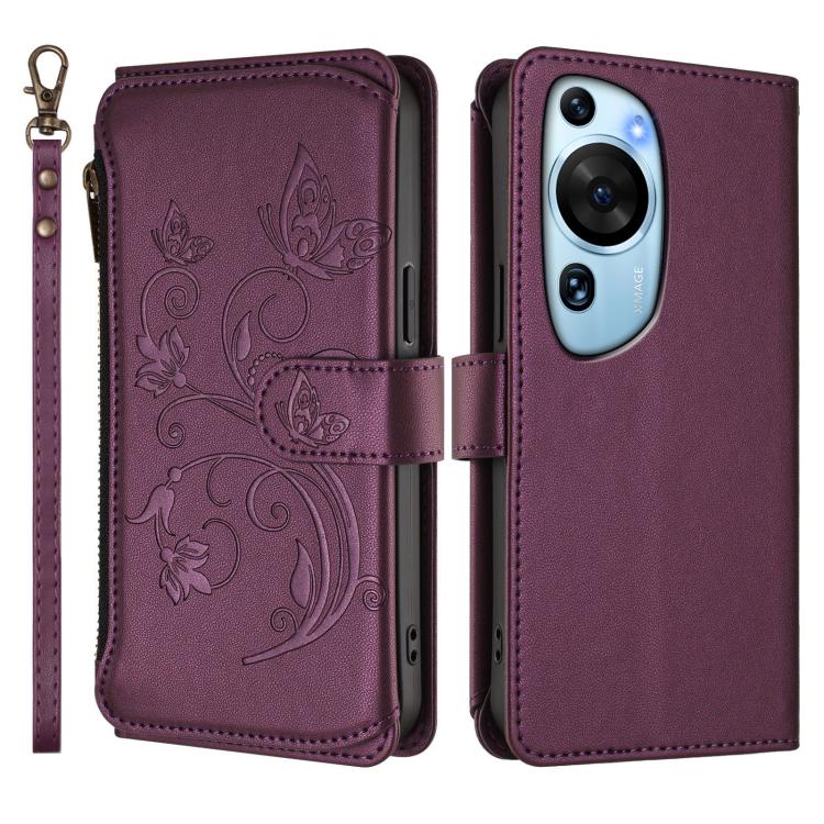 For Huawei P60 Art Butterfly Love Flower Multi-card Zipper Wallet Leather Phone Case