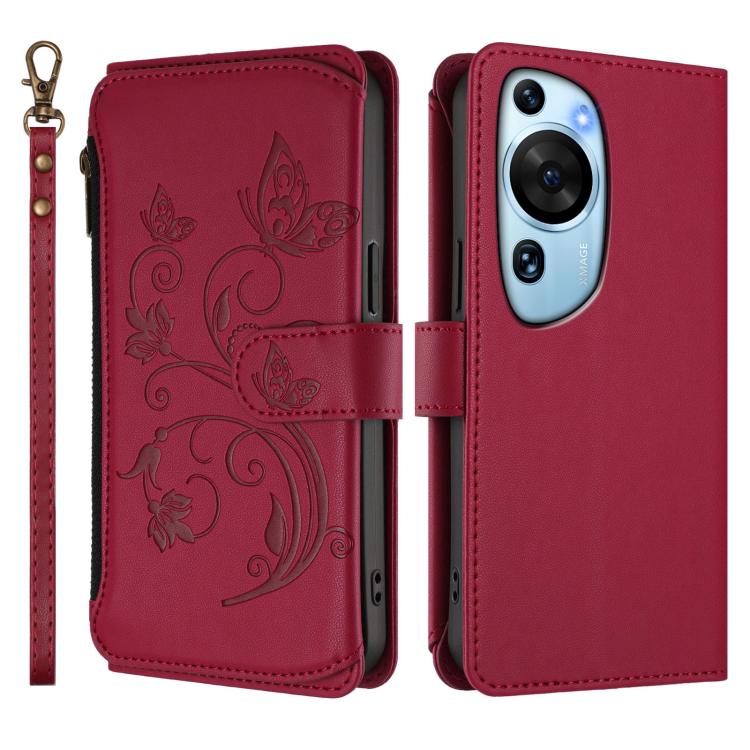 For Huawei P60 Art Butterfly Love Flower Multi-card Zipper Wallet Leather Phone Case