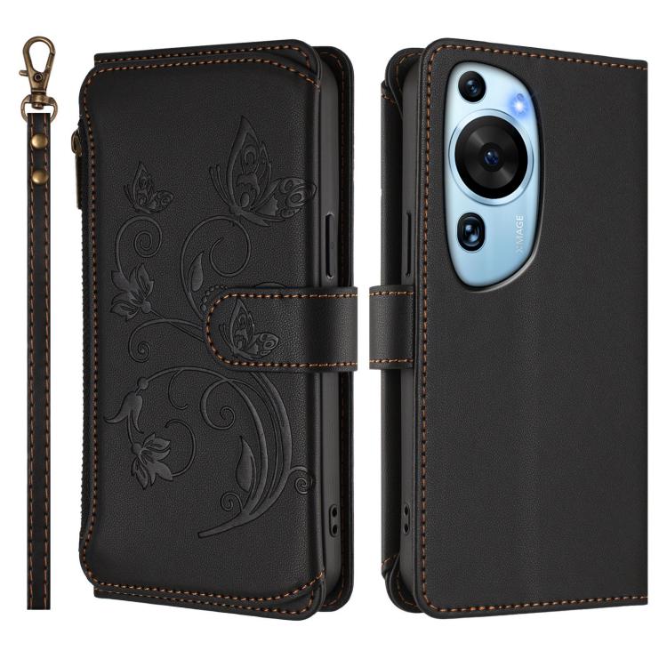For Huawei P60 Art Butterfly Love Flower Multi-card Zipper Wallet Leather Phone Case