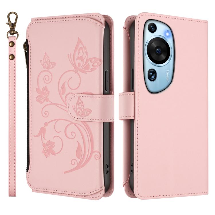 For Huawei P60 Art Butterfly Love Flower Multi-card Zipper Wallet Leather Phone Case