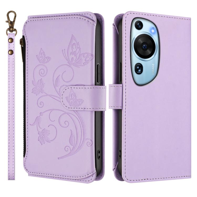 For Huawei P60 Art Butterfly Love Flower Multi-card Zipper Wallet Leather Phone Case